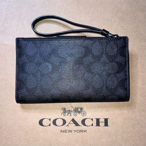 COACH Phone Wallet Graphite w Gunmetal Hardware AUTHENTIC - Picture 2 of 8